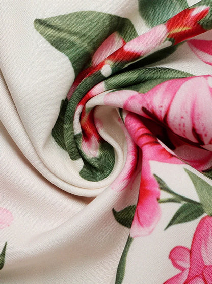 Boho Floral Print V Neck Midi Dress