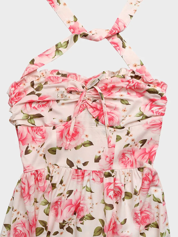 Women's Floral Halter Neck Midi Dress