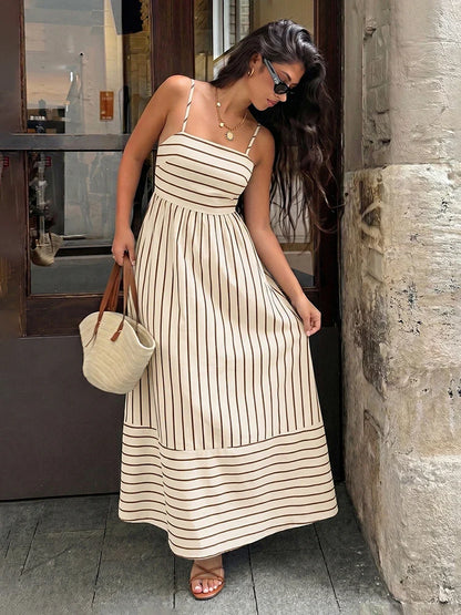 Women's Striped Spaghetti Strap Maxi Dress