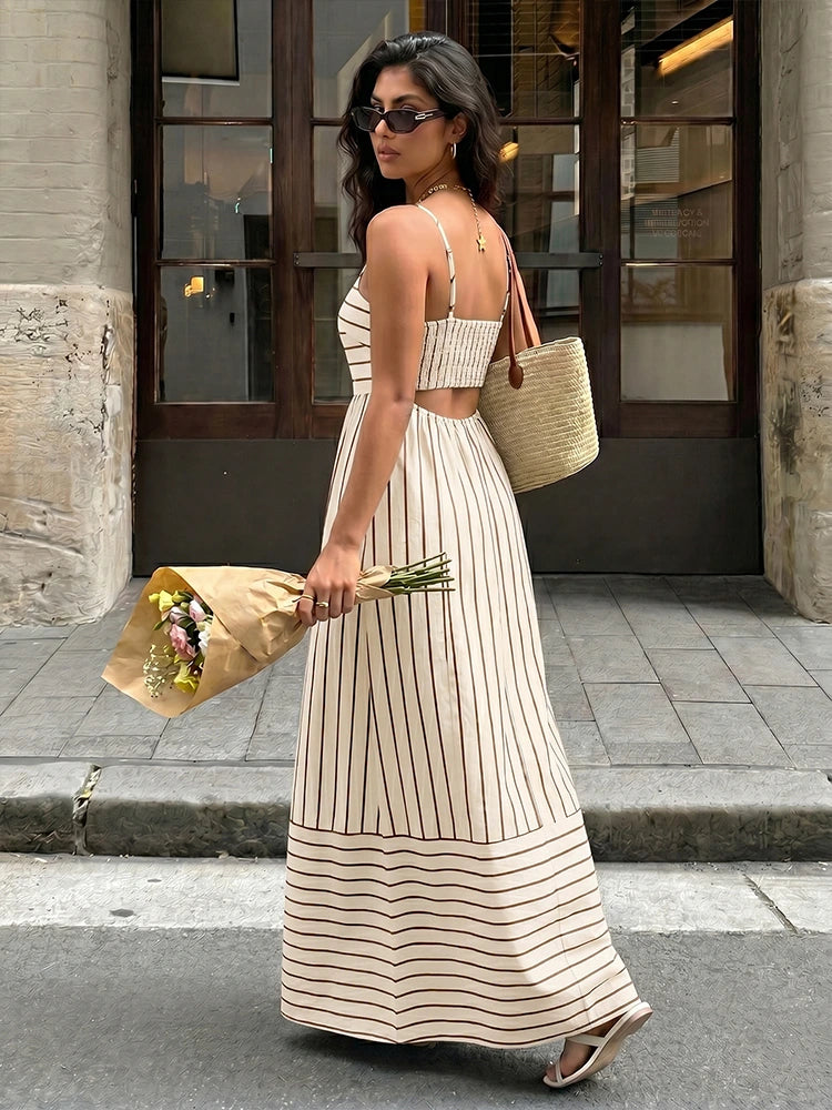 Women's Striped Spaghetti Strap Maxi Dress