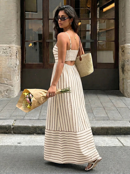 Women's Striped Spaghetti Strap Maxi Dress