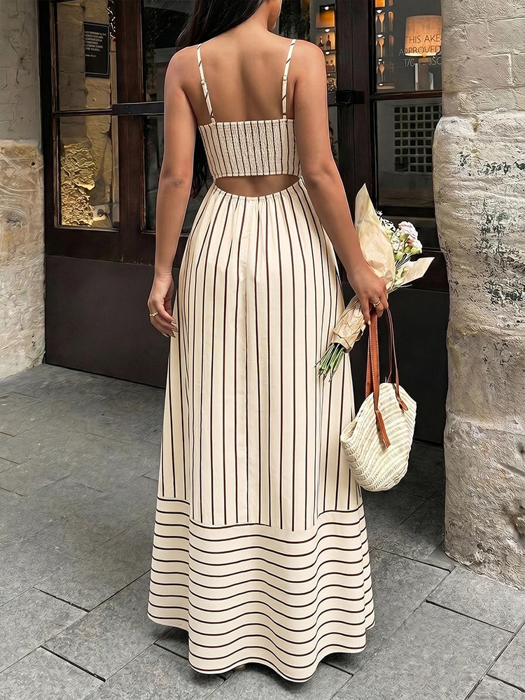 Women's Striped Spaghetti Strap Maxi Dress