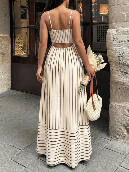 Women's Striped Spaghetti Strap Maxi Dress