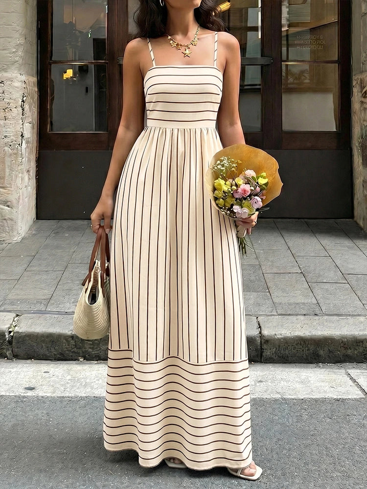 Women's Striped Spaghetti Strap Maxi Dress