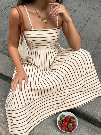 Women's Striped Spaghetti Strap Maxi Dress