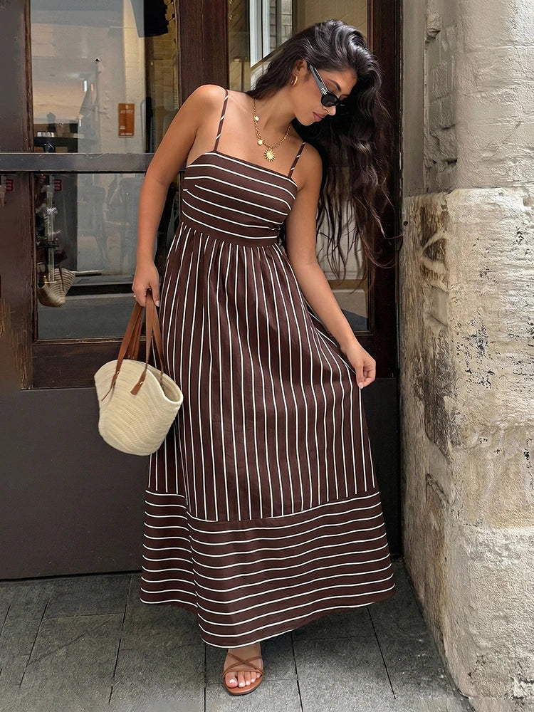 Women's Striped Spaghetti Strap Maxi Dress