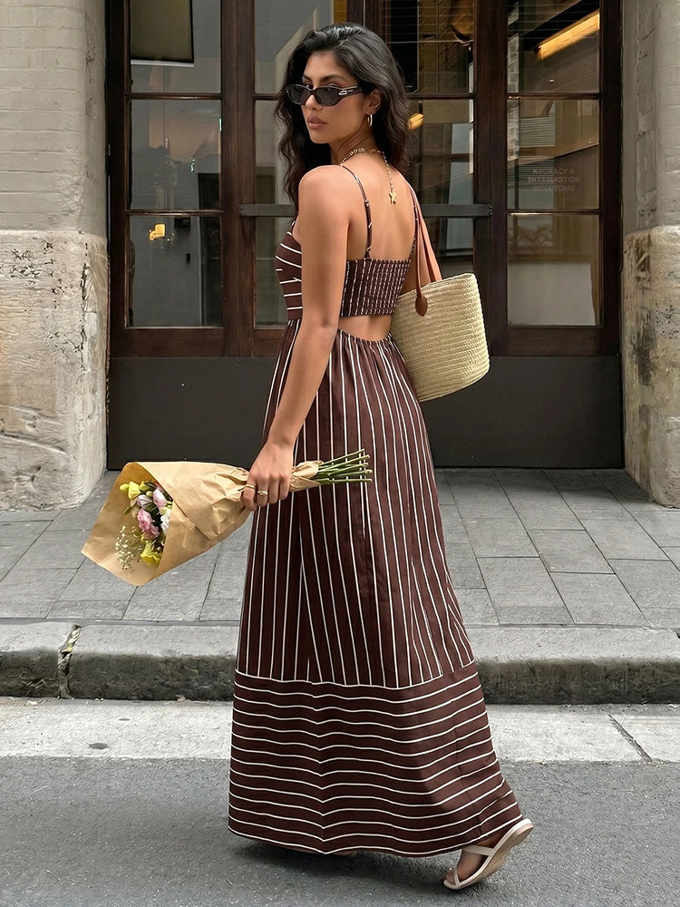 Women's Striped Spaghetti Strap Maxi Dress