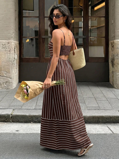 Women's Striped Spaghetti Strap Maxi Dress