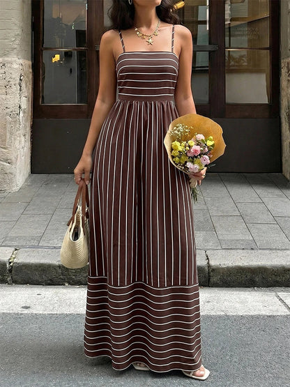 Women's Striped Spaghetti Strap Maxi Dress