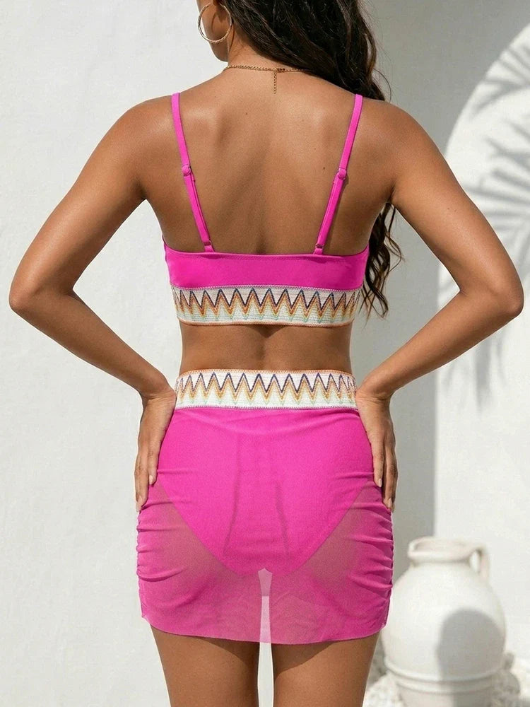 Womens High Waisted Bikini Sets Mesh Swim Skirt Tummy Control