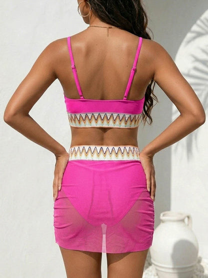 Womens High Waisted Bikini Sets Mesh Swim Skirt Tummy Control