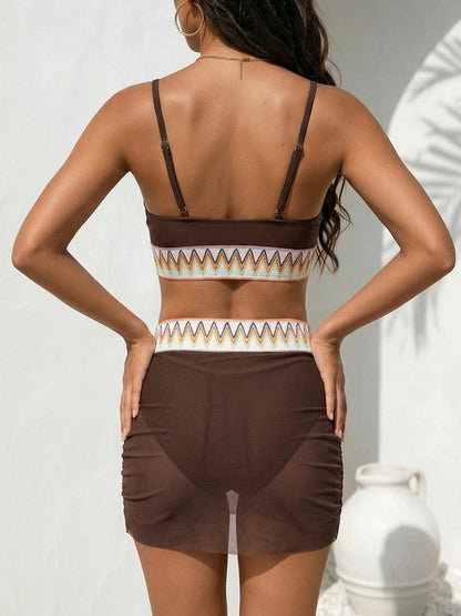 Womens High Waisted Bikini Sets Mesh Swim Skirt Tummy Control