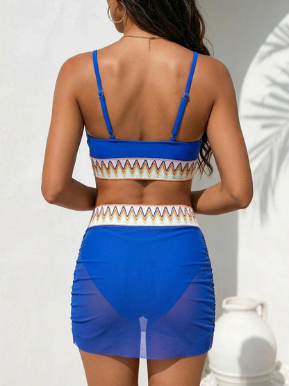 Womens High Waisted Bikini Sets Mesh Swim Skirt Tummy Control
