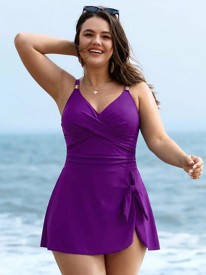 Womens One Piece Swimsuit Tummy Control Bathing Suit Criss Cross Front Swim Dress Beach Skirt