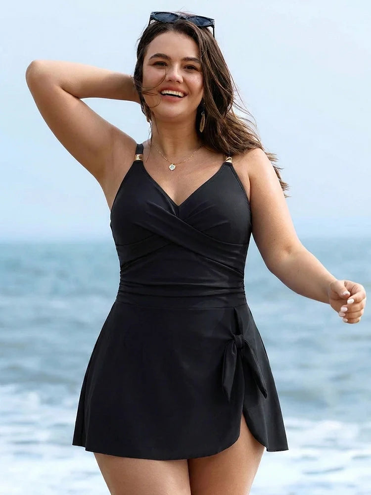 Womens One Piece Swimsuit Tummy Control Bathing Suit Criss Cross Front Swim Dress Beach Skirt