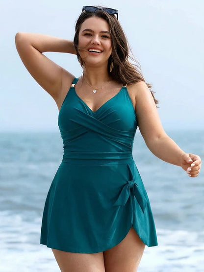 Womens One Piece Swimsuit Tummy Control Bathing Suit Criss Cross Front Swim Dress Beach Skirt
