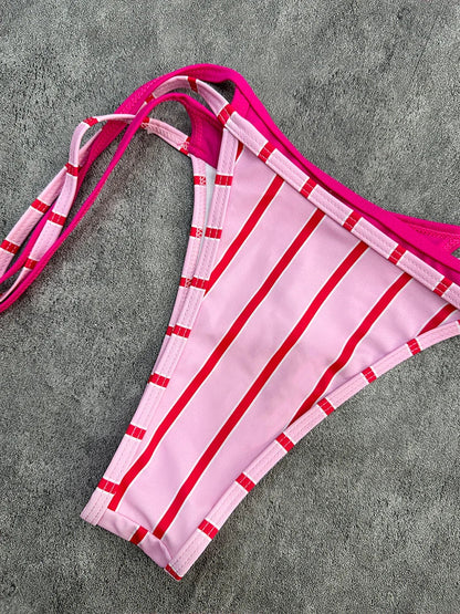 Women’s Pink Striped Halter Triangle Bikini Set