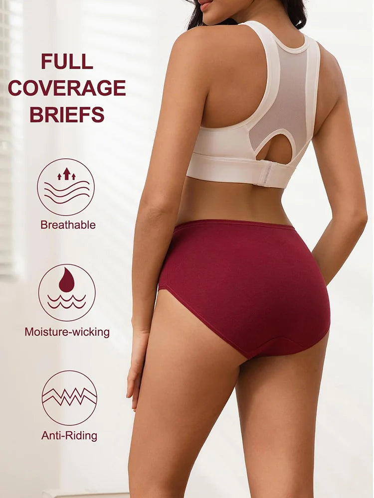 Cotton Underwear for Women High Waisted Full Coverage Briefs Soft Ladies Panties 5 Pack