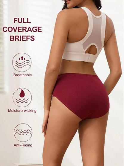 Cotton Underwear for Women High Waisted Full Coverage Briefs Soft Ladies Panties 5 Pack