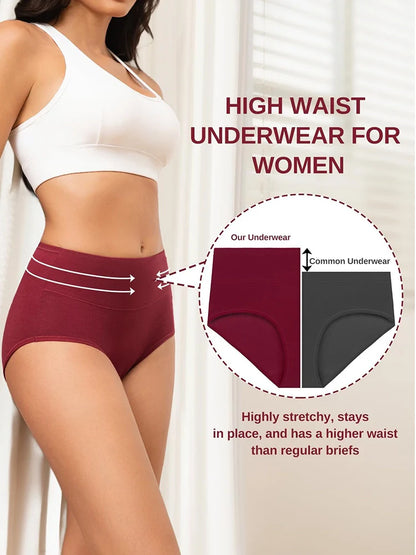 Cotton Underwear for Women High Waisted Full Coverage Briefs Soft Ladies Panties 5 Pack