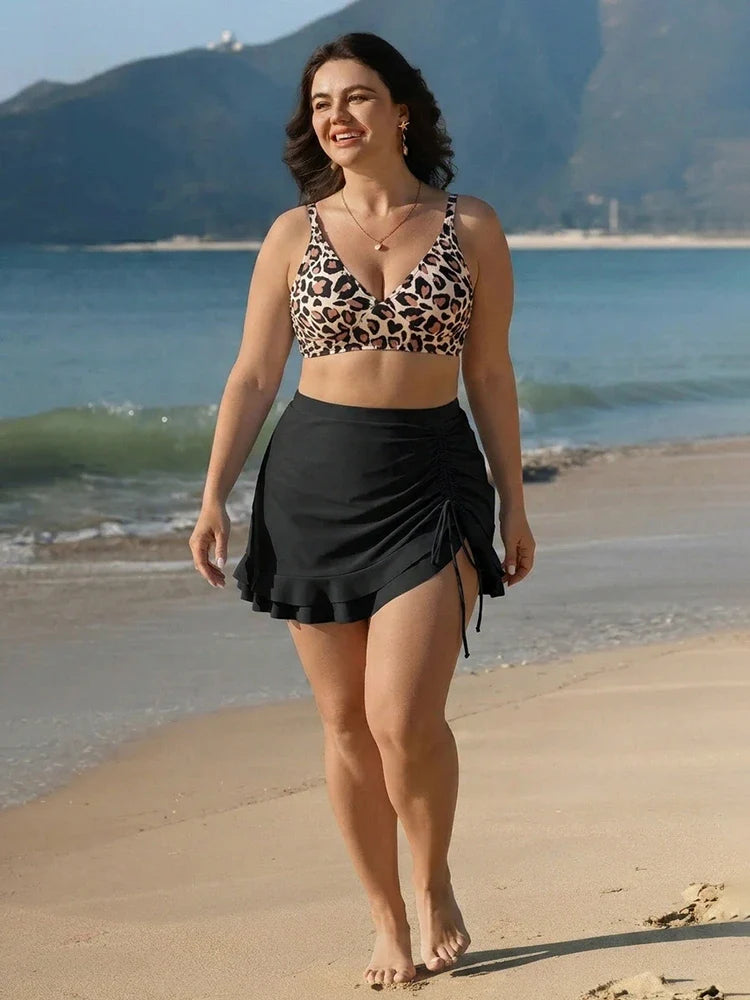 Women's High Waisted Bikini Sets Tummy Control Swim Skirt Two Piece Swim Suit