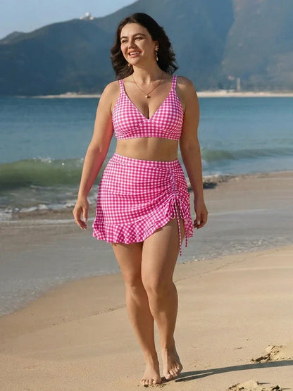 Women's High Waisted Bikini Sets Tummy Control Swim Skirt Two Piece Swim Suit