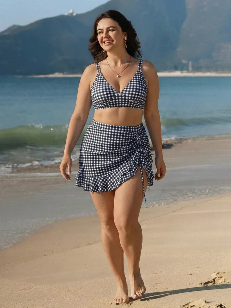 Women's High Waisted Bikini Sets Tummy Control Swim Skirt Two Piece Swim Suit
