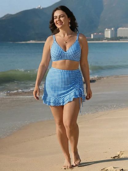 Women's High Waisted Bikini Sets Tummy Control Swim Skirt Two Piece Swim Suit