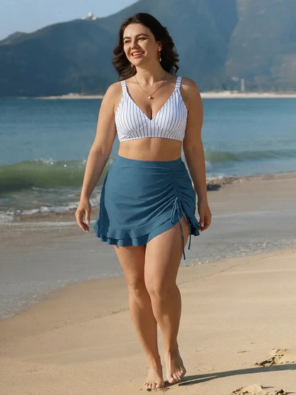 Women's High Waisted Bikini Sets Tummy Control Swim Skirt Two Piece Swim Suit