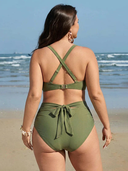 Twist-Front Mesh Wrap Tummy Control Bikini Set