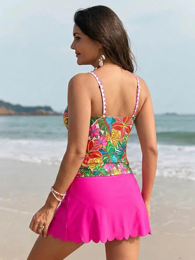 Women’s Floral Tankini Swimsuit with Swim Skirt