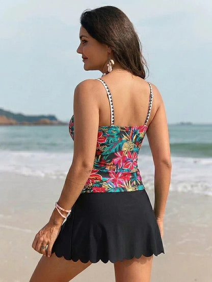 Women’s Floral Tankini Swimsuit with Swim Skirt