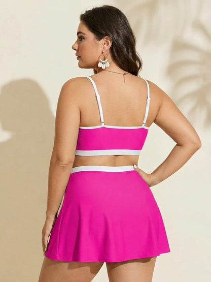 Colorblock U-Neck 2-Piece Swim Set with Slit Skirt