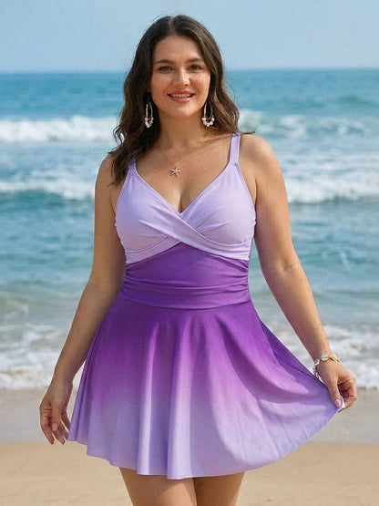 Gradient Sexy Skirted One-Piece Swimsuit Bikini