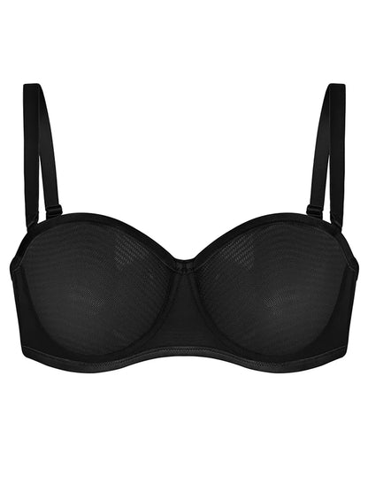 Sheer Mesh Unlined Underwire Strapless Balconette Bra