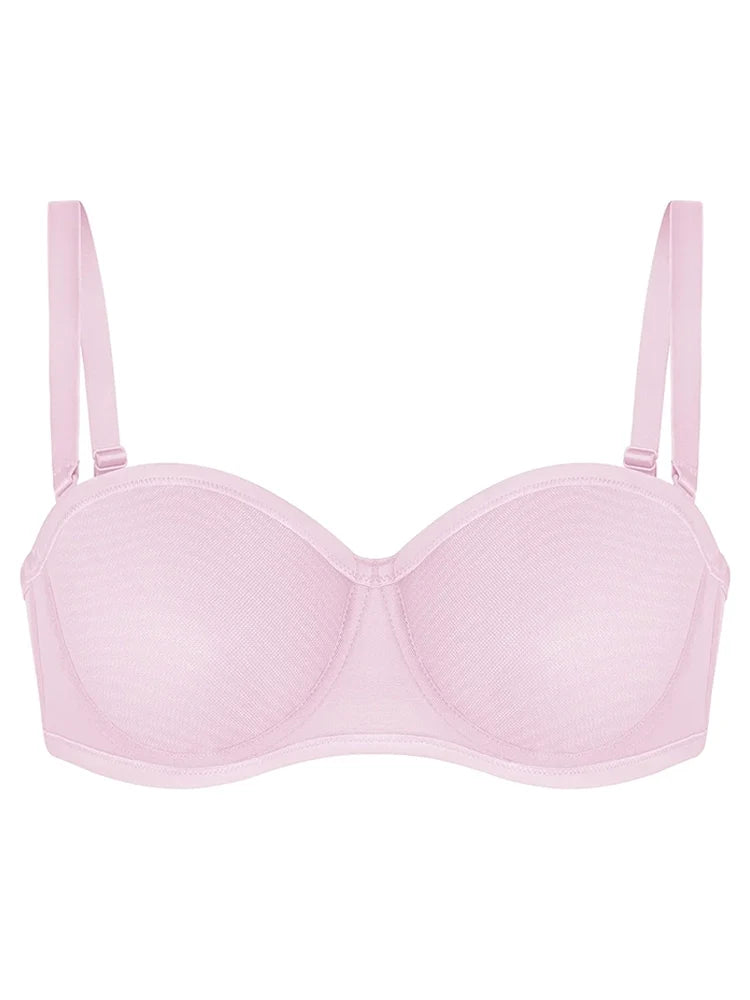 Sheer Mesh Unlined Underwire Strapless Balconette Bra