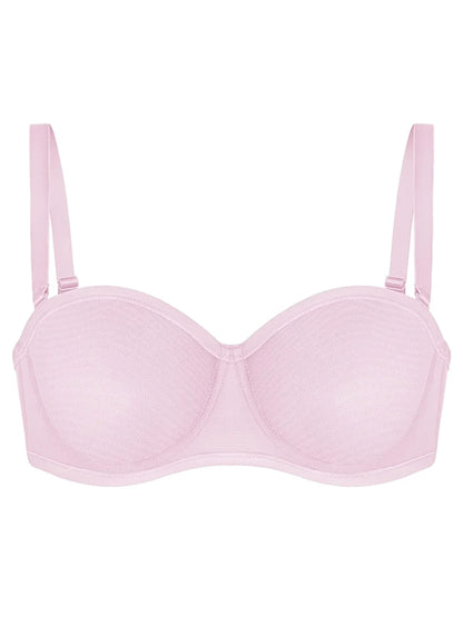 Sheer Mesh Unlined Underwire Strapless Balconette Bra