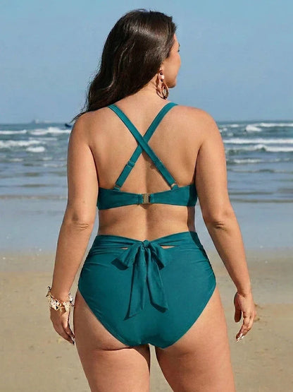 Twist-Front Mesh Wrap Tummy Control Bikini Set