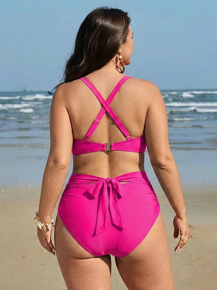Twist-Front Mesh Wrap Tummy Control Bikini Set