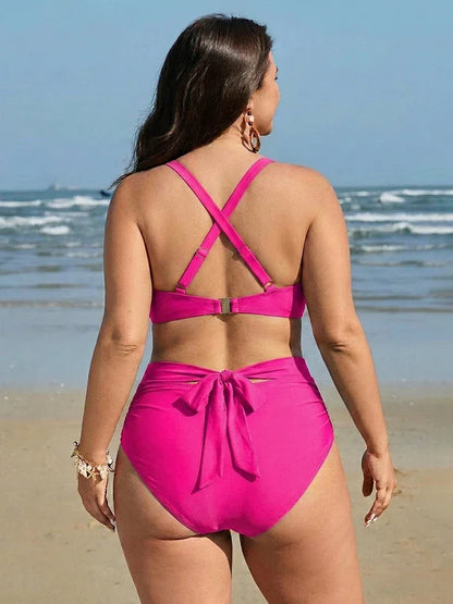 Twist-Front Mesh Wrap Tummy Control Bikini Set