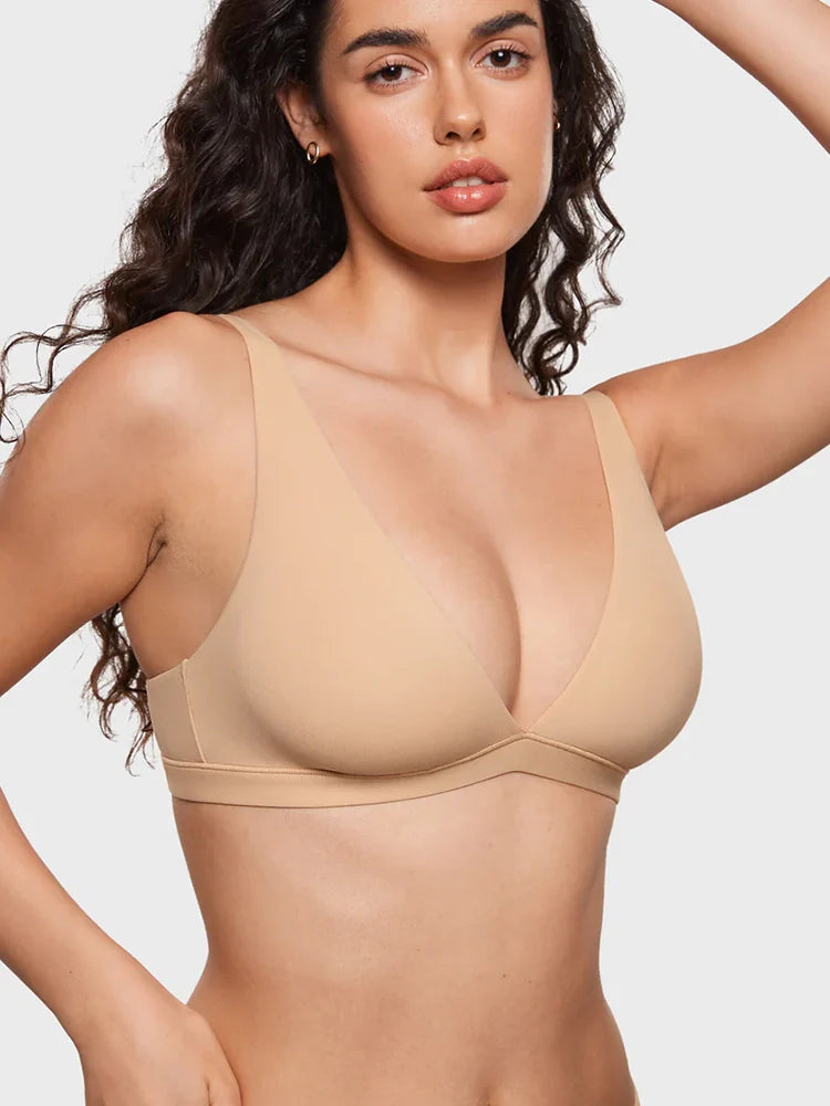 Womens Wireless Triangle Bralette Plunge Unlined Seamless Bras