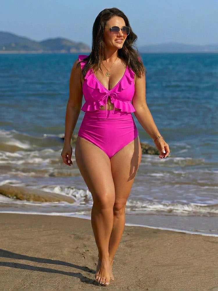 Women’s Ruffle Trim High Waisted Bikini Set