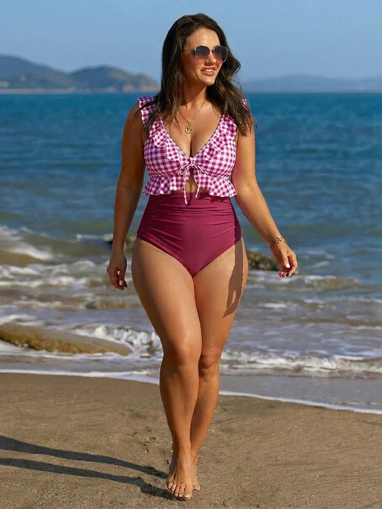 Women’s Ruffle Trim High Waisted Bikini Set
