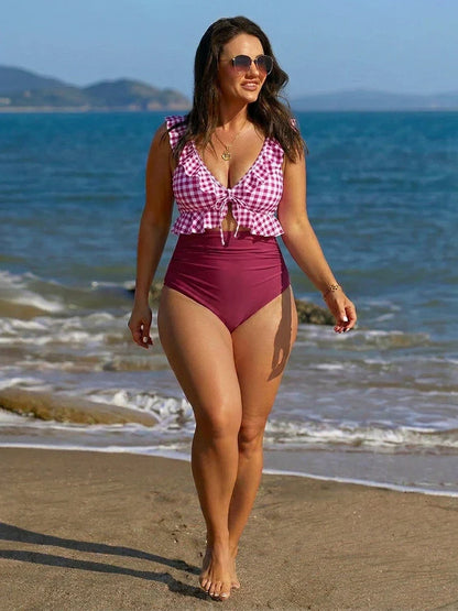 Women’s Ruffle Trim High Waisted Bikini Set