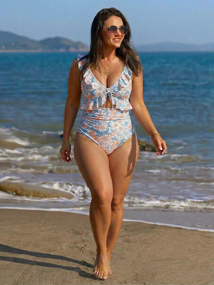 Women’s Ruffle Trim High Waisted Bikini Set
