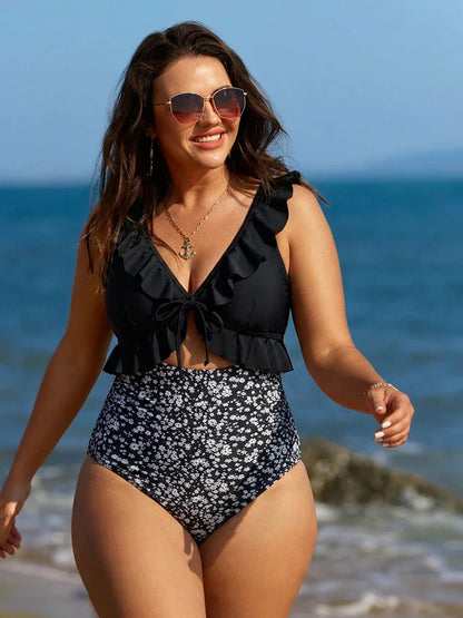 Women’s Ruffle Trim High Waisted Bikini Set