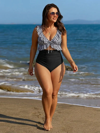 Women’s Ruffle Trim High Waisted Bikini Set