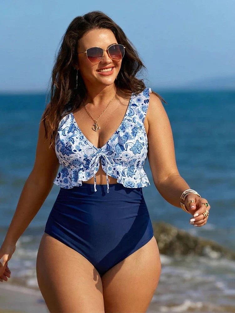 Women’s Ruffle Trim High Waisted Bikini Set