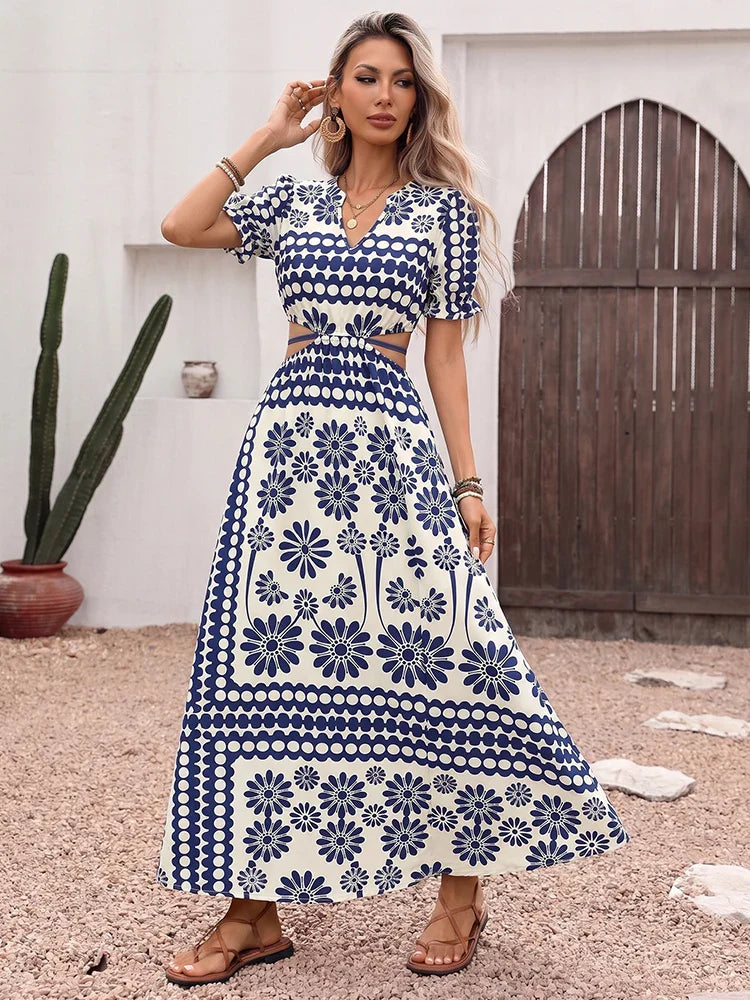 Women's Cut Out Wrap Deep V Neck Dress