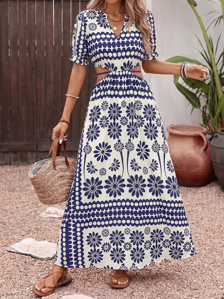 Women's Cut Out Wrap Deep V Neck Dress